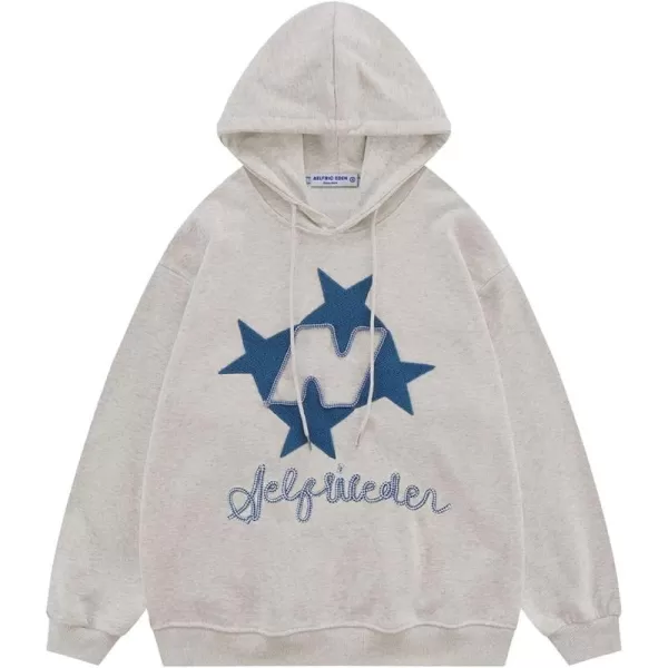 Aelfric Eden Y2k Hoodie Women Graphic Oversized Hoodies Star Embroidered Hoodied Sweatshirt Casual Vintage Pullover01grey