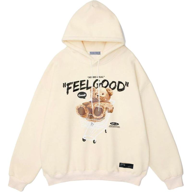 Aelfric Eden Graphic Hoodies for Men Vintage Printed Hoodie Sweatshirt Oversized Long Sleeve Streetwear Hooded PulloverApricot