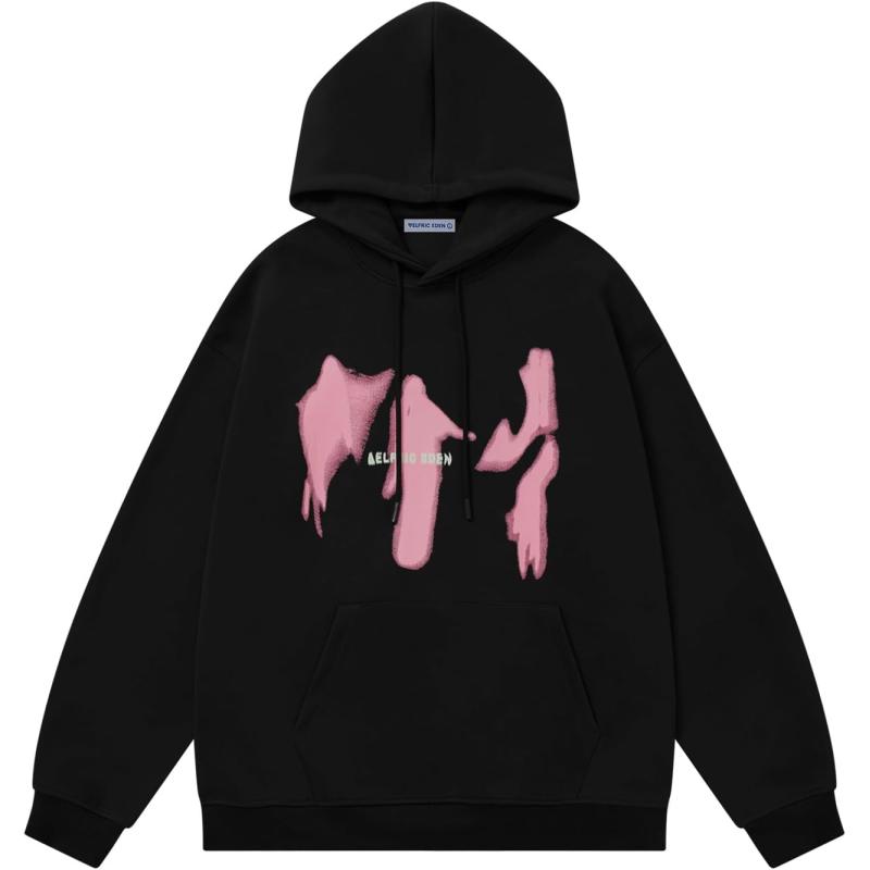 Aelfric Eden Oversized Hoodies for Women Streetwear Vintage Baggy Shadow Print Hoodie Pullover with pocketBlack