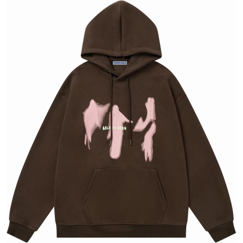Aelfric Eden Oversized Hoodies for Women Streetwear Vintage Baggy Shadow Print Hoodie Pullover with pocketBrown