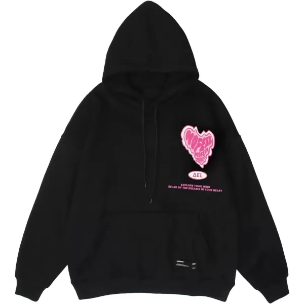 Aelfric Eden Graphic Hoodies for Men Vintage Printed Hoodie Sweatshirt Oversized Long Sleeve Streetwear Hooded PulloverBlack