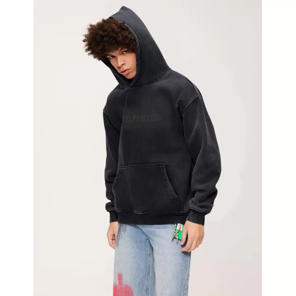 Aelfric Eden Mens Hoodies Oversized Vintage Acid Wash Hoodie Heavyweight Cotton Fleece Hoodies Hooded Sweatshirt StreetwearBlack