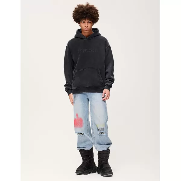 Aelfric Eden Mens Hoodies Oversized Vintage Acid Wash Hoodie Heavyweight Cotton Fleece Hoodies Hooded Sweatshirt StreetwearBlack