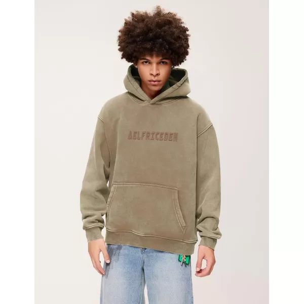 Aelfric Eden Mens Hoodies Oversized Vintage Acid Wash Hoodie Heavyweight Cotton Fleece Hoodies Hooded Sweatshirt StreetwearCamel