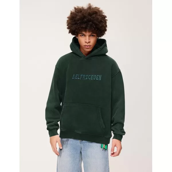 Aelfric Eden Mens Hoodies Oversized Vintage Acid Wash Hoodie Heavyweight Cotton Fleece Hoodies Hooded Sweatshirt StreetwearDarkgreen