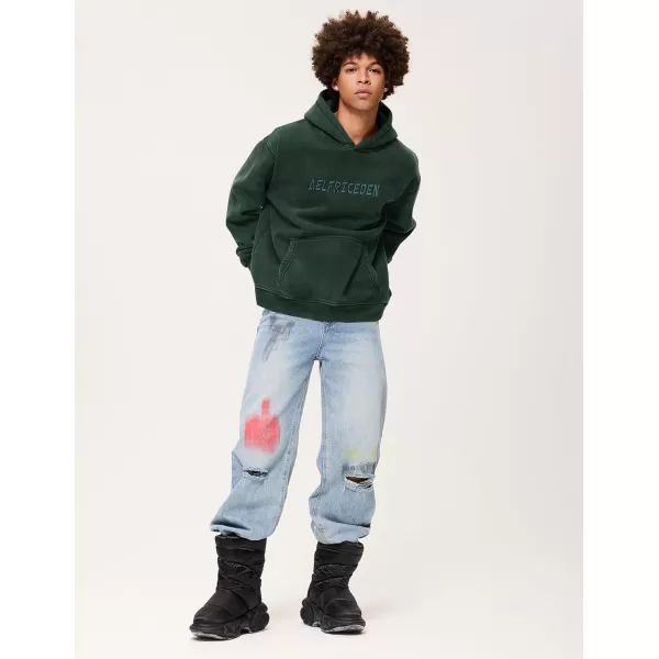 Aelfric Eden Mens Hoodies Oversized Vintage Acid Wash Hoodie Heavyweight Cotton Fleece Hoodies Hooded Sweatshirt StreetwearDarkgreen