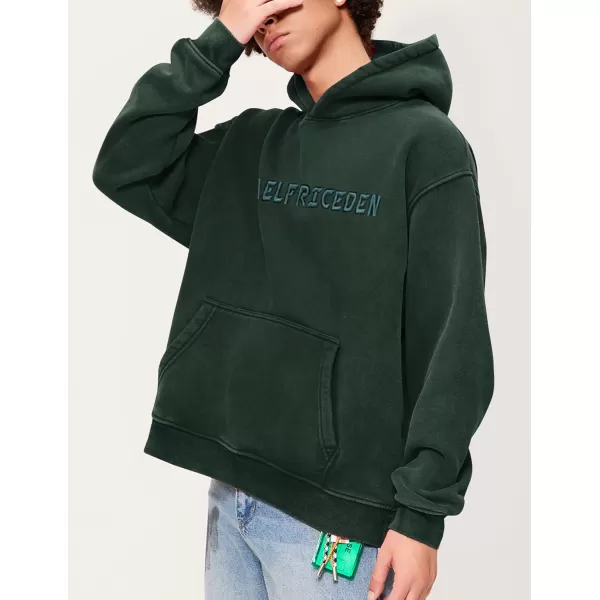 Aelfric Eden Mens Hoodies Oversized Vintage Acid Wash Hoodie Heavyweight Cotton Fleece Hoodies Hooded Sweatshirt StreetwearDarkgreen