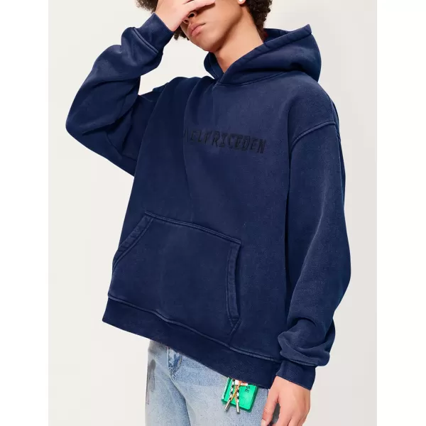 Aelfric Eden Mens Hoodies Oversized Vintage Acid Wash Hoodie Heavyweight Cotton Fleece Hoodies Hooded Sweatshirt StreetwearNavy Blue