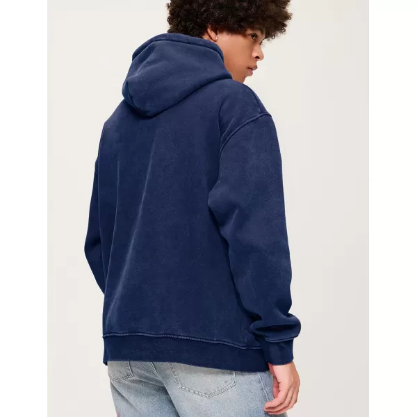 Aelfric Eden Mens Hoodies Oversized Vintage Acid Wash Hoodie Heavyweight Cotton Fleece Hoodies Hooded Sweatshirt StreetwearNavy Blue