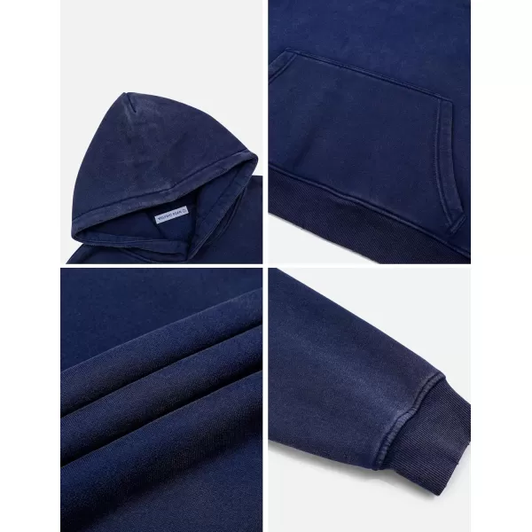 Aelfric Eden Mens Hoodies Oversized Vintage Acid Wash Hoodie Heavyweight Cotton Fleece Hoodies Hooded Sweatshirt StreetwearNavy Blue