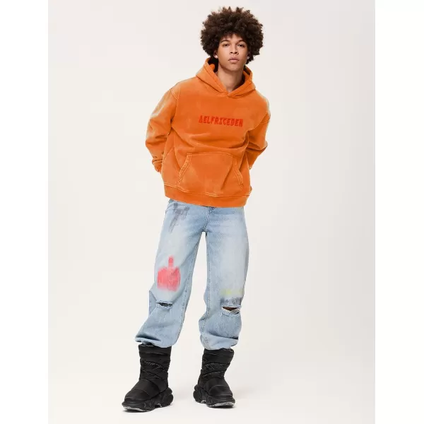 Aelfric Eden Mens Hoodies Oversized Vintage Acid Wash Hoodie Heavyweight Cotton Fleece Hoodies Hooded Sweatshirt StreetwearOrange