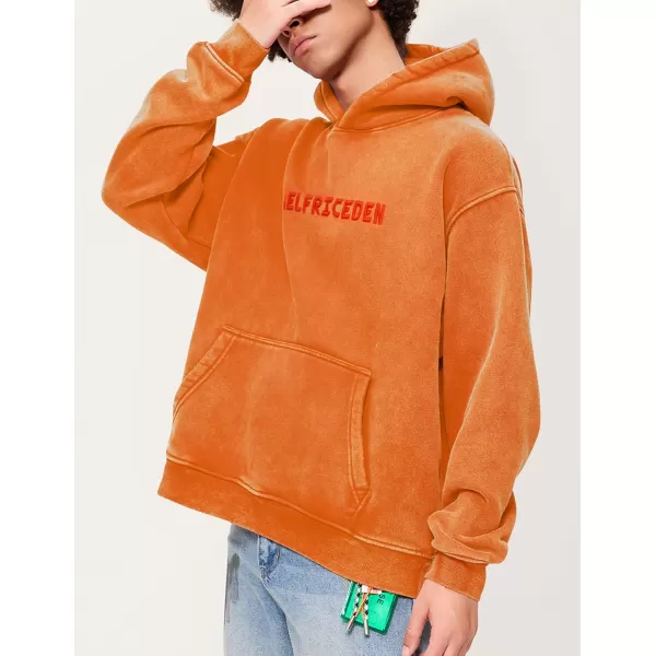 Aelfric Eden Mens Hoodies Oversized Vintage Acid Wash Hoodie Heavyweight Cotton Fleece Hoodies Hooded Sweatshirt StreetwearOrange
