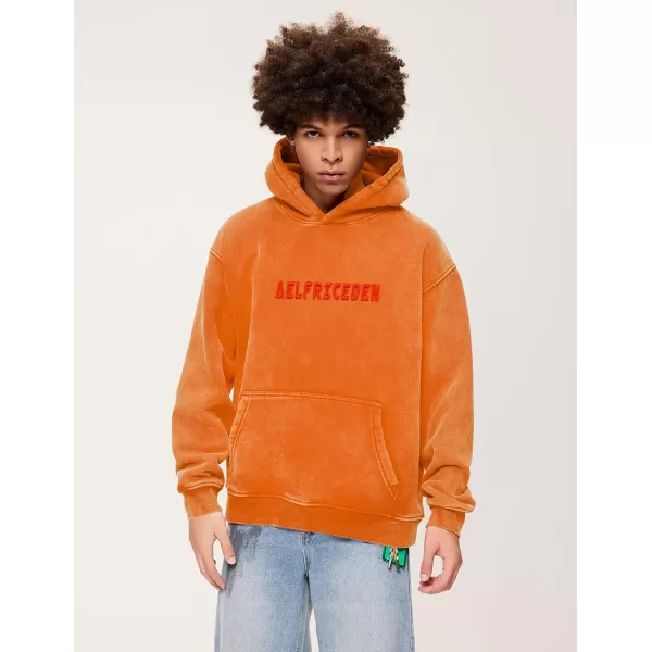 Aelfric Eden Mens Hoodies Oversized Vintage Acid Wash Hoodie Heavyweight Cotton Fleece Hoodies Hooded Sweatshirt StreetwearOrange