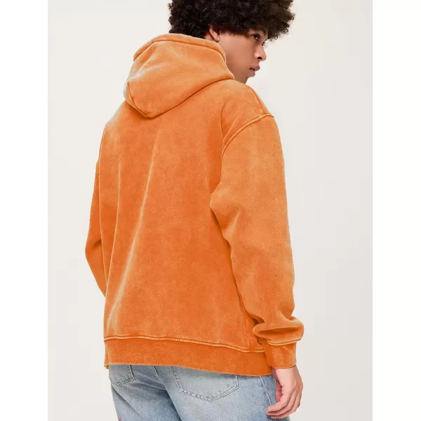 Aelfric Eden Mens Hoodies Oversized Vintage Acid Wash Hoodie Heavyweight Cotton Fleece Hoodies Hooded Sweatshirt StreetwearOrange