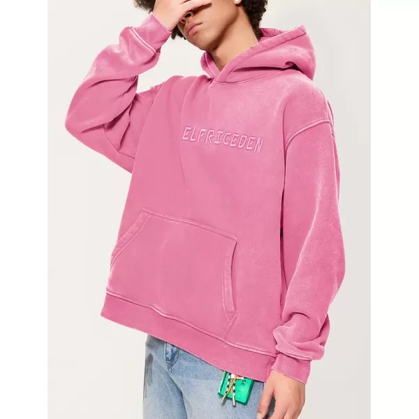 Aelfric Eden Mens Hoodies Oversized Vintage Acid Wash Hoodie Heavyweight Cotton Fleece Hoodies Hooded Sweatshirt StreetwearPink