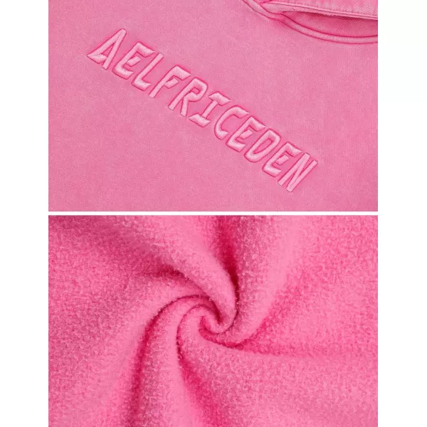 Aelfric Eden Mens Hoodies Oversized Vintage Acid Wash Hoodie Heavyweight Cotton Fleece Hoodies Hooded Sweatshirt StreetwearPink