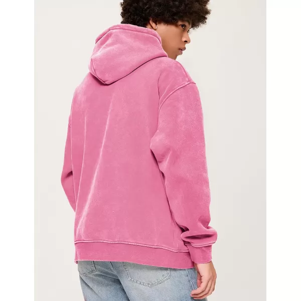 Aelfric Eden Mens Hoodies Oversized Vintage Acid Wash Hoodie Heavyweight Cotton Fleece Hoodies Hooded Sweatshirt StreetwearPink