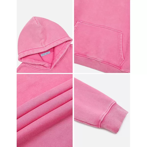 Aelfric Eden Mens Hoodies Oversized Vintage Acid Wash Hoodie Heavyweight Cotton Fleece Hoodies Hooded Sweatshirt StreetwearPink