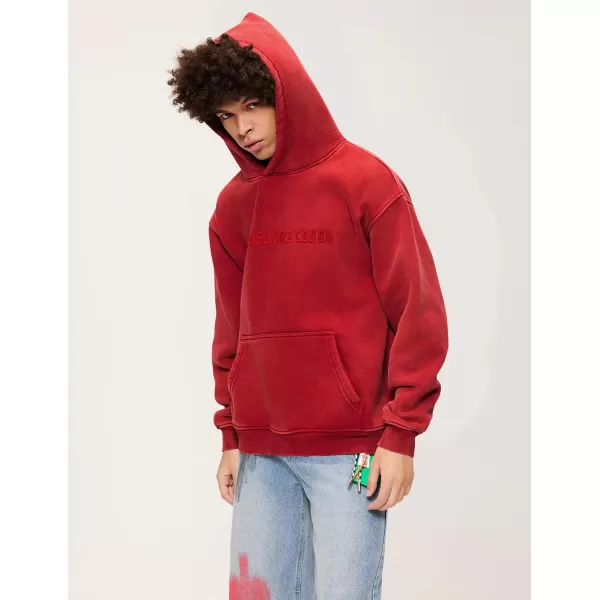 Aelfric Eden Mens Hoodies Oversized Vintage Acid Wash Hoodie Heavyweight Cotton Fleece Hoodies Hooded Sweatshirt StreetwearRed