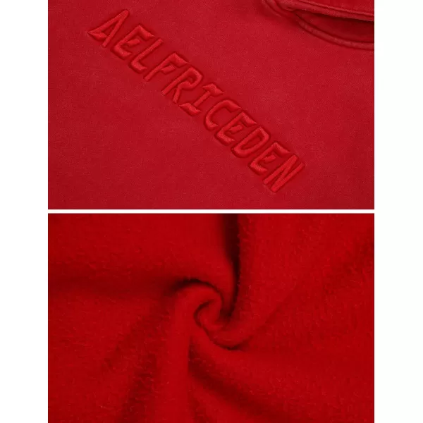Aelfric Eden Mens Hoodies Oversized Vintage Acid Wash Hoodie Heavyweight Cotton Fleece Hoodies Hooded Sweatshirt StreetwearRed