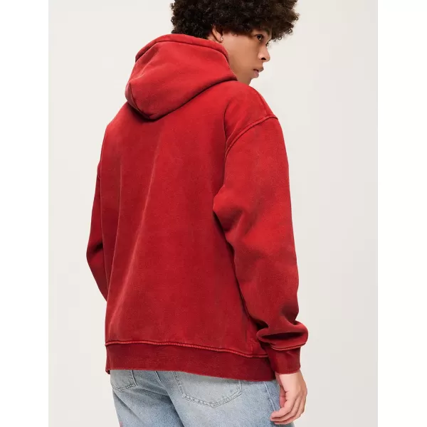 Aelfric Eden Mens Hoodies Oversized Vintage Acid Wash Hoodie Heavyweight Cotton Fleece Hoodies Hooded Sweatshirt StreetwearRed