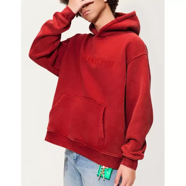 Aelfric Eden Mens Hoodies Oversized Vintage Acid Wash Hoodie Heavyweight Cotton Fleece Hoodies Hooded Sweatshirt StreetwearRed