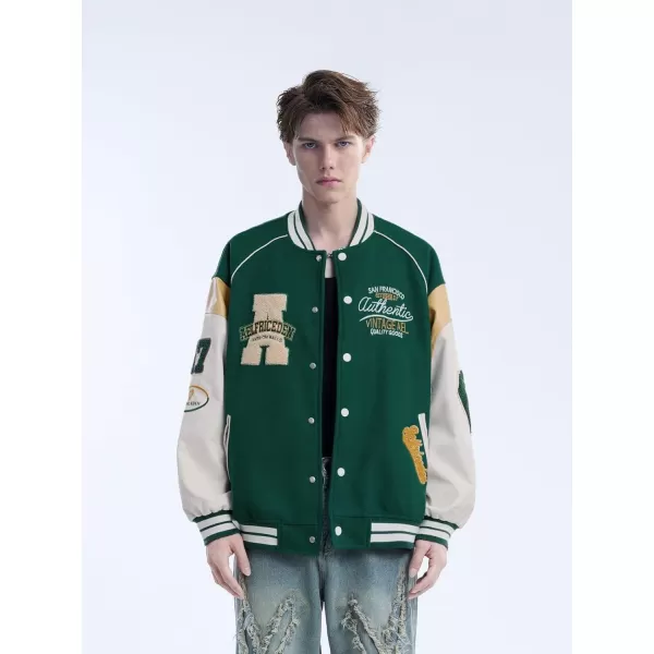 Aelfric Eden Mens Varsity Jacket Vintage Graphic Baseball Jacket Unisex Coats StreetwearX595green