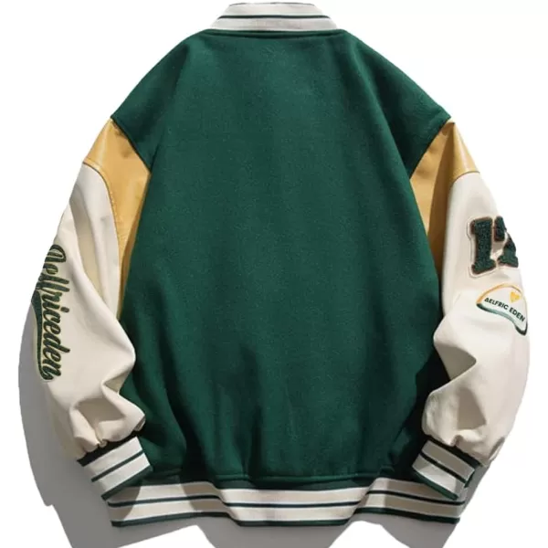 Aelfric Eden Mens Varsity Jacket Vintage Graphic Baseball Jacket Unisex Coats StreetwearX595green