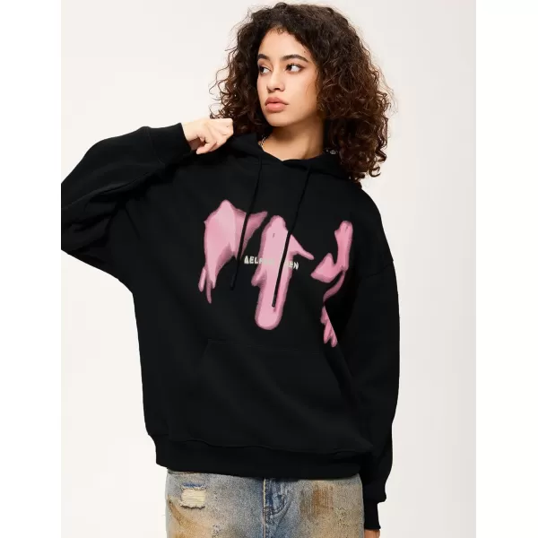 Aelfric Eden Oversized Hoodies for Women Streetwear Vintage Baggy Shadow Print Hoodie Pullover with pocketBlack