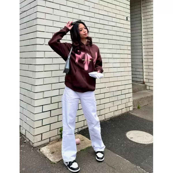 Aelfric Eden Oversized Hoodies for Women Streetwear Vintage Baggy Shadow Print Hoodie Pullover with pocketBrown
