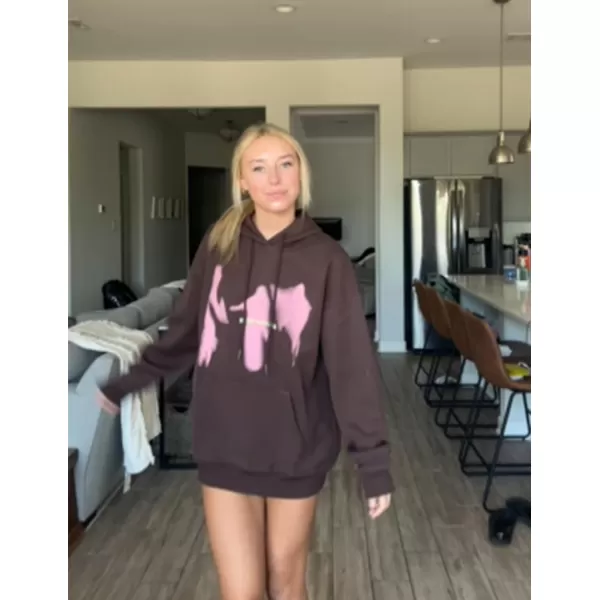 Aelfric Eden Oversized Hoodies for Women Streetwear Vintage Baggy Shadow Print Hoodie Pullover with pocketBrown