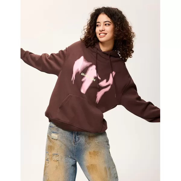 Aelfric Eden Oversized Hoodies for Women Streetwear Vintage Baggy Shadow Print Hoodie Pullover with pocketBrown