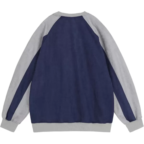 Aelfric Eden Oversized Sweatshirt Vintage Crewneck Sweatshirts Casual Long Sleeve Suede PulloverNavy Bluegrey