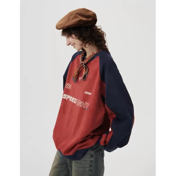 Aelfric Eden Oversized Sweatshirt Vintage Crewneck Sweatshirts Casual Long Sleeve Suede PulloverRednavy Blue