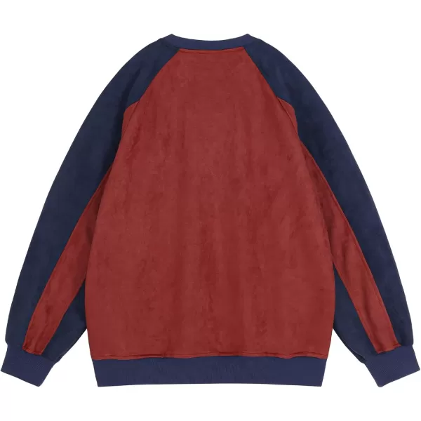 Aelfric Eden Oversized Sweatshirt Vintage Crewneck Sweatshirts Casual Long Sleeve Suede PulloverRednavy Blue