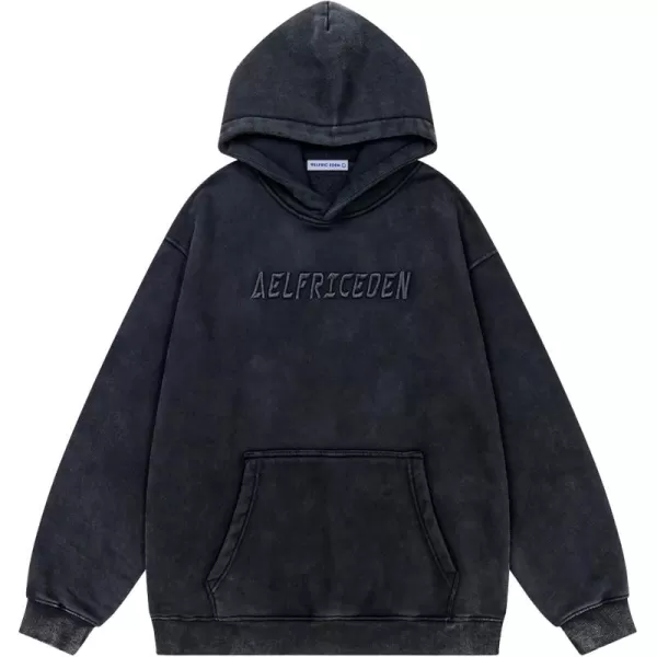 Aelfric Eden Mens Hoodies Oversized Vintage Acid Wash Hoodie Heavyweight Cotton Fleece Hoodies Hooded Sweatshirt StreetwearBlack