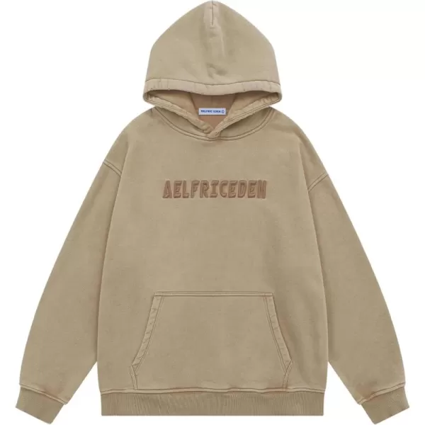 Aelfric Eden Mens Hoodies Oversized Vintage Acid Wash Hoodie Heavyweight Cotton Fleece Hoodies Hooded Sweatshirt StreetwearCamel