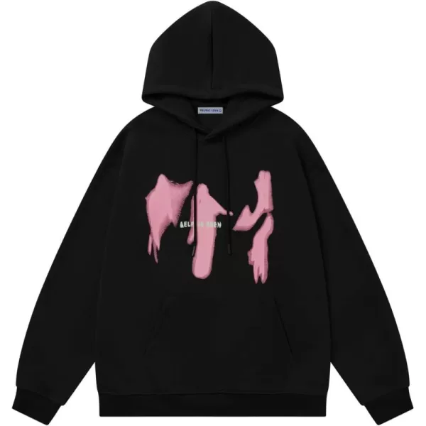Aelfric Eden Oversized Hoodies for Women Streetwear Vintage Baggy Shadow Print Hoodie Pullover with pocketBlack