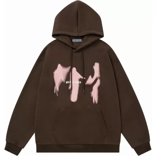 Aelfric Eden Oversized Hoodies for Women Streetwear Vintage Baggy Shadow Print Hoodie Pullover with pocketBrown