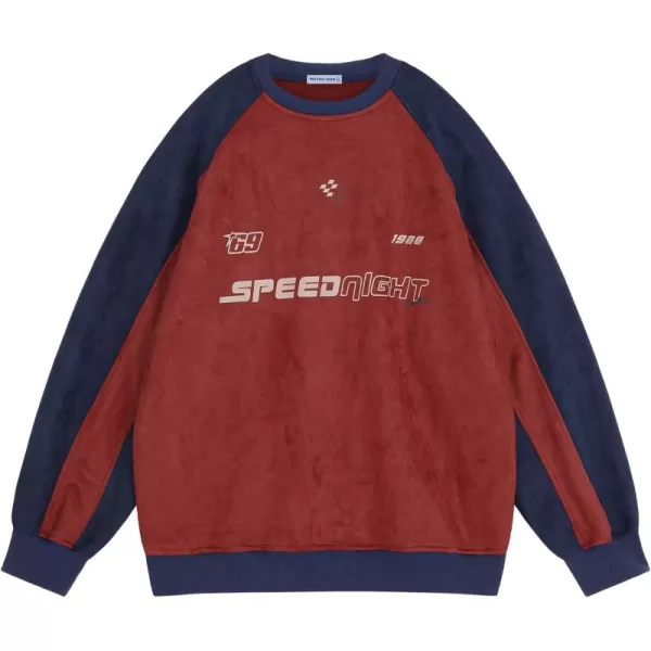 Aelfric Eden Oversized Sweatshirt Vintage Crewneck Sweatshirts Casual Long Sleeve Suede PulloverRednavy Blue