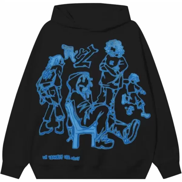 Aelfric Eden Y2k Graphic Hoodies Streetwear Hoodie Oversized Hooded Sweatshirt Pullover Preppy Hip Hop Fashion Unisex4black Blue