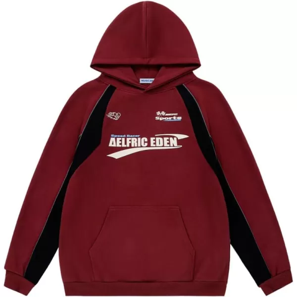 imageAelfric Eden Oversized Hoodie for Men Vintage Streetwear Graphic Long Sleeve Pullover Hoodies TopsRed
