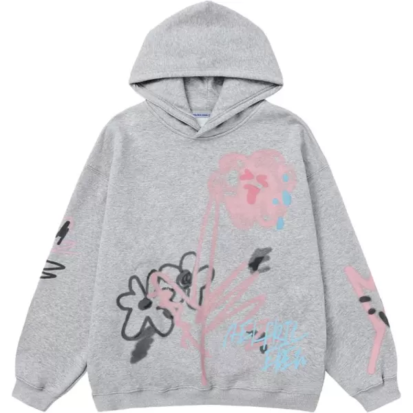 imageAelfric Eden Womens Oversized Graphic Hoodies Cartoon Graffiti Print Hoodie Hooded Sweatshirt Unisex Long Sleeve PulloverGrey