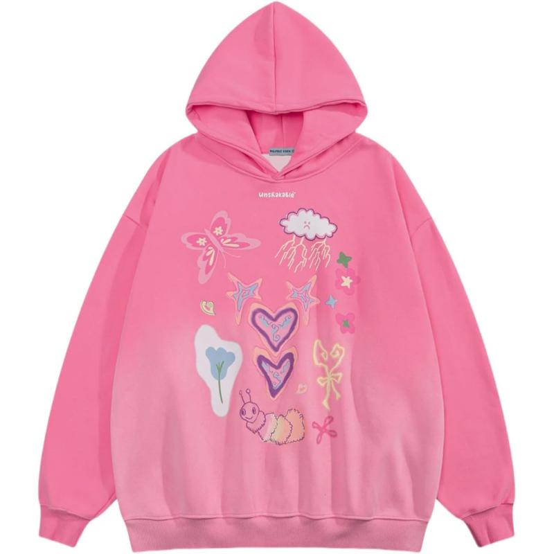 imageAelfric Eden Graphic Hoodies for Women Vintage Printed Sweatshirt Y2K Oversized hoodie PulloverPink