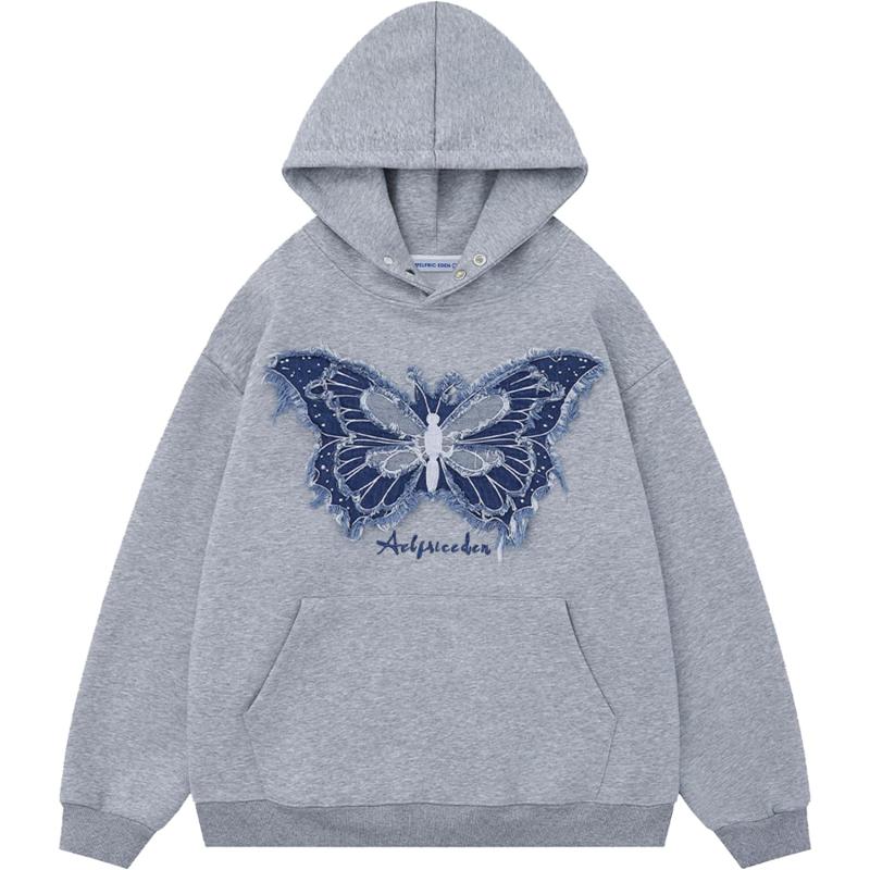 imageAelfric Eden Hoodies Denim Butterfly Hoodie Casual Baggy Hooded Pullover Sweatshirts 2024 Fall OutfitsGrey