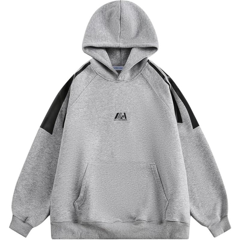 imageAelfric Eden Oversized Hoodie Mens Vintage Patchwork Hoodies Casual Streetwear Hooded Sweatshirt with PocketGrey