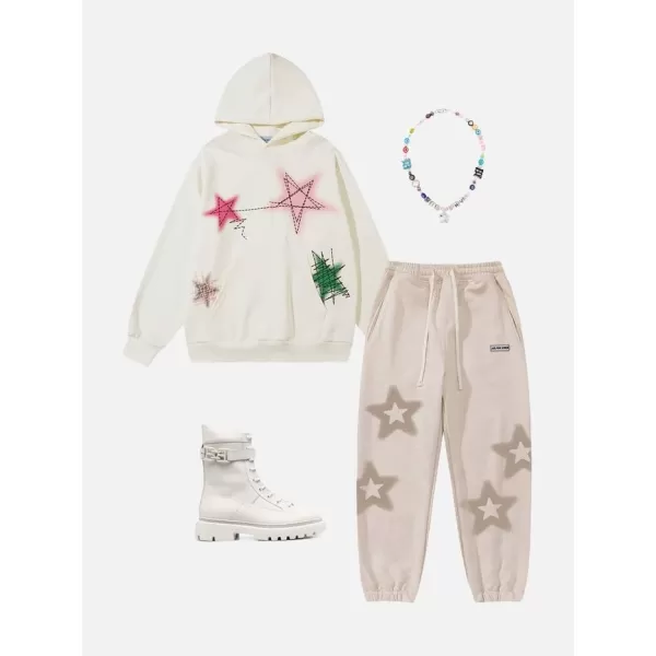 imageAelfric Eden Mens Graphic Varsity Hoodies Graffiti Line Star Unisex Colorful Printing Oversized Casual Streetwear Tops1720beige