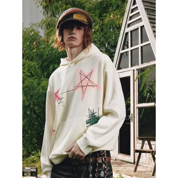 imageAelfric Eden Mens Graphic Varsity Hoodies Graffiti Line Star Unisex Colorful Printing Oversized Casual Streetwear Tops1720beige