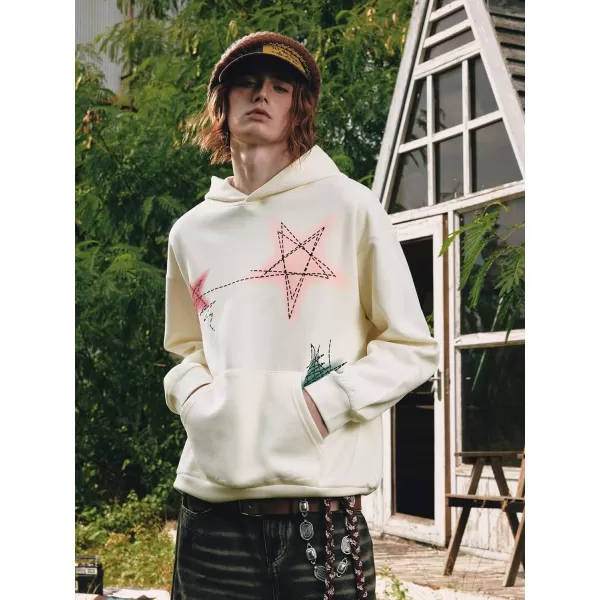 imageAelfric Eden Mens Graphic Varsity Hoodies Graffiti Line Star Unisex Colorful Printing Oversized Casual Streetwear Tops1720beige