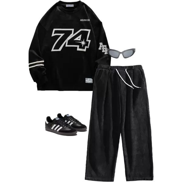 imageAelfric Eden Mens Oversized Sweatshirt Crewneck Vintage Graphic Pullover Shirts Long Sleeve Streetwear TopsBlack